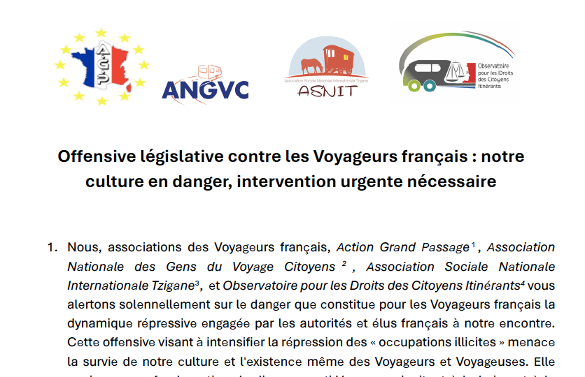 Les Voyageurs français interpellent l’ONU face à une escalade répressive sans précédent  